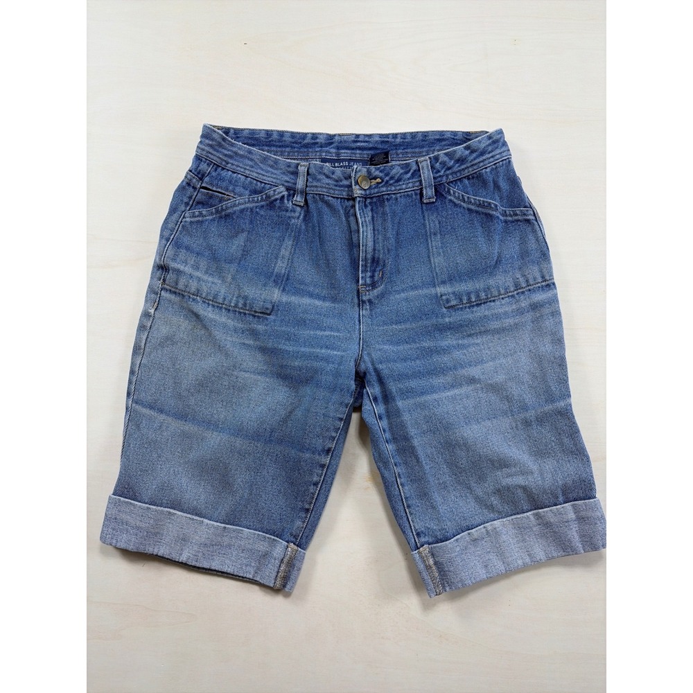 Bill Blass Jeans Petite Womens 8P Blue Denim Shorts High Rise Cuffed Medium Wash